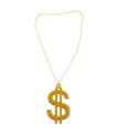 Tradineur - Collar dorado con símbolo de dólar para jóvenes y adultos, complemento para disfraz de carnaval, Halloween y celebraciones. Símbolo: 12 x 8 x 0,2 cm