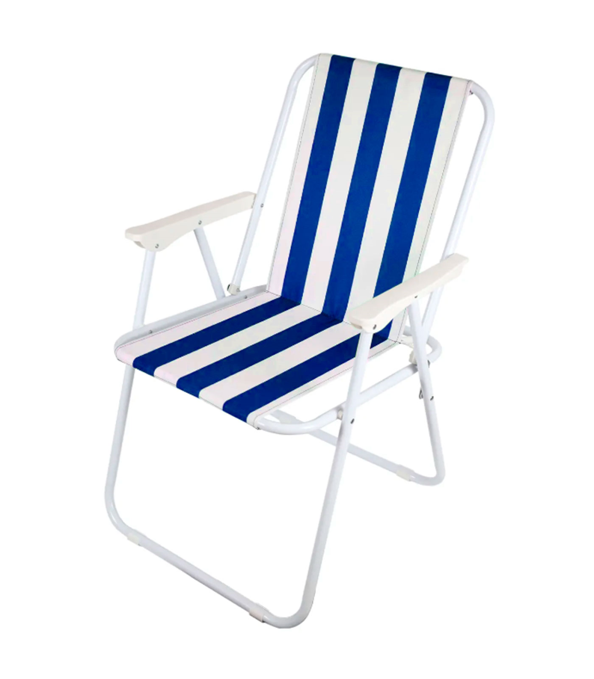 Tradineur - Silla de playa plegable, diseño a rayas, estructura metálica  blanca y asiento de tela, ligera y resistente, máx. 110