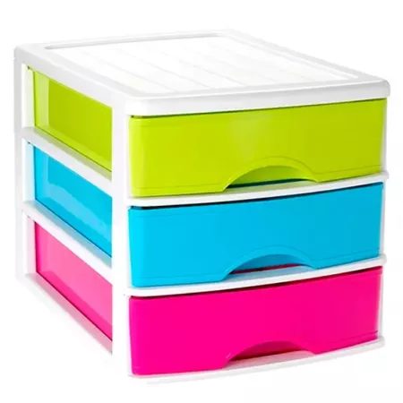 Tradineur - Cajonera de sobremesa con 3 cajones multicolor, plástico, torre de almacenaje multiusos, ordenación, hogar, 26 x 27 Tradineur - Cajonera de sobremesa con 3 cajones multicolor, plástico, torre de almacenaje multiusos, ordenación, hogar, 26 x 27