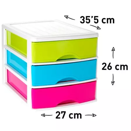 Tradineur - Cajonera de sobremesa con 3 cajones multicolor, plástico, torre de almacenaje multiusos, ordenación, hogar, 26 x 27 Tradineur - Cajonera de sobremesa con 3 cajones multicolor, plástico, torre de almacenaje multiusos, ordenación, hogar, 26 x 27