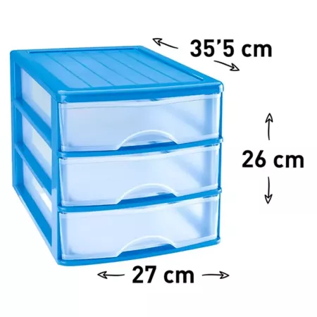 Tradineur - Cajonera sobremesa plástico con 3 cajones transparentes, torre de almacenaje multiusos, ordenación, hogar, 26 x 27 x