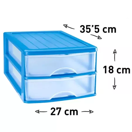 Tradineur - Cajonera sobremesa con 2 cajones transparentes, plástico, torre de almacenaje multiusos, ordenación, hogar, 18 x 27 Tradineur - Cajonera sobremesa con 2 cajones transparentes, plástico, torre de almacenaje multiusos, ordenación, hogar, 18 x 27