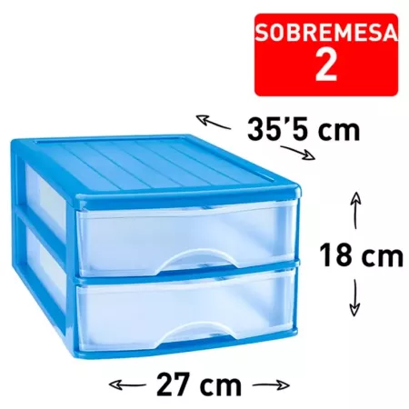 Tradineur - Cajonera sobremesa con 2 cajones transparentes, plástico, torre de almacenaje multiusos, ordenación, hogar, 18 x 27 Tradineur - Cajonera sobremesa con 2 cajones transparentes, plástico, torre de almacenaje multiusos, ordenación, hogar, 18 x 27