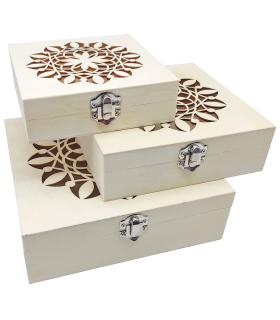 Caja de madera rectangular con cierre metálico, madera natural