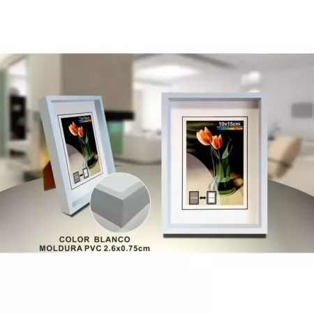Portafotos PVC Blanco 10x15 cm con Soporte para Oficina y Hogar Portafotos PVC Blanco 10x15 cm con Soporte para Oficina y Hogar