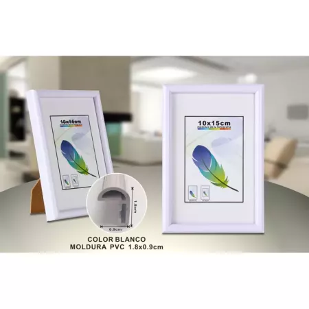 Portafotos PVC Blanco 10x15 cm con Soporte para Oficina y Hogar Portafotos PVC Blanco 10x15 cm con Soporte para Oficina y Hogar