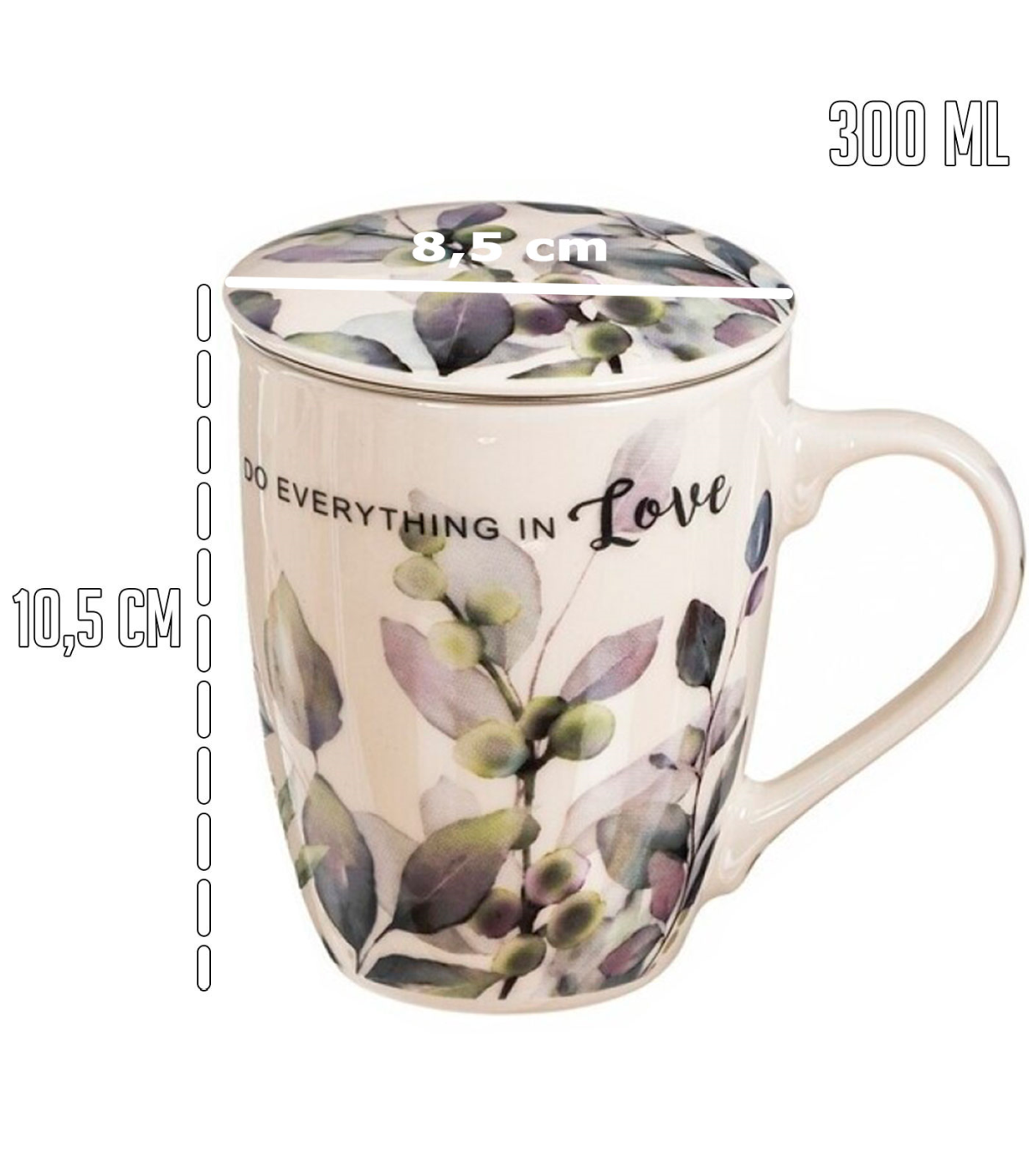 Tradineur - Taza de té con filtro y tapa, cerámica y acero