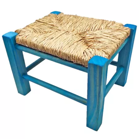 Taburete Infantil de Madera con Asiento de Rafia Cómodo Taburete Infantil de Madera con Asiento de Rafia Cómodo