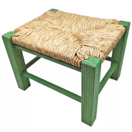 Taburete Infantil de Madera con Asiento de Rafia Cómodo Taburete Infantil de Madera con Asiento de Rafia Cómodo