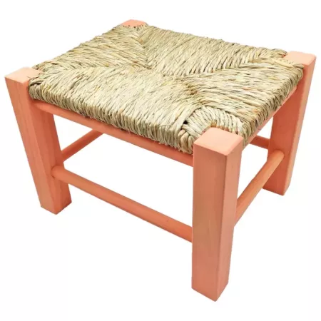 Taburete Infantil de Madera con Asiento de Rafia Cómodo Taburete Infantil de Madera con Asiento de Rafia Cómodo
