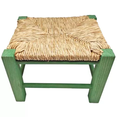Taburete Infantil de Madera con Asiento de Rafia Cómodo Taburete Infantil de Madera con Asiento de Rafia Cómodo