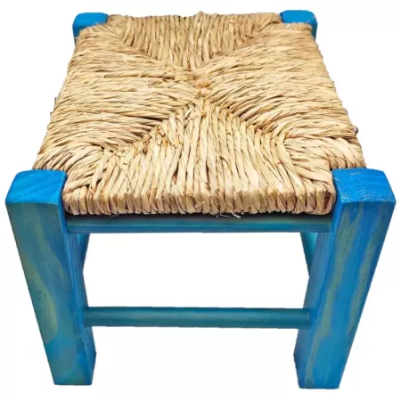 Taburete Infantil de Madera con Asiento de Rafia Cómodo Taburete Infantil de Madera con Asiento de Rafia Cómodo