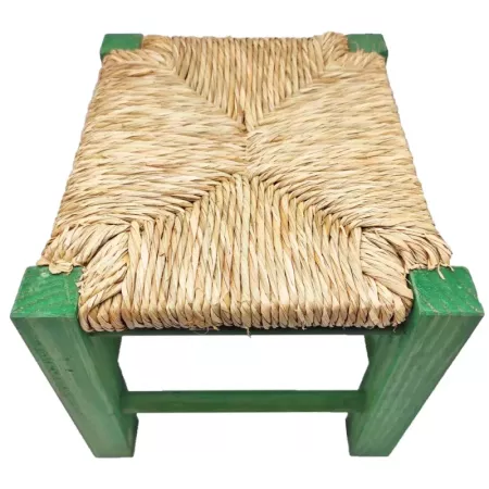 Taburete Infantil de Madera con Asiento de Rafia Cómodo Taburete Infantil de Madera con Asiento de Rafia Cómodo