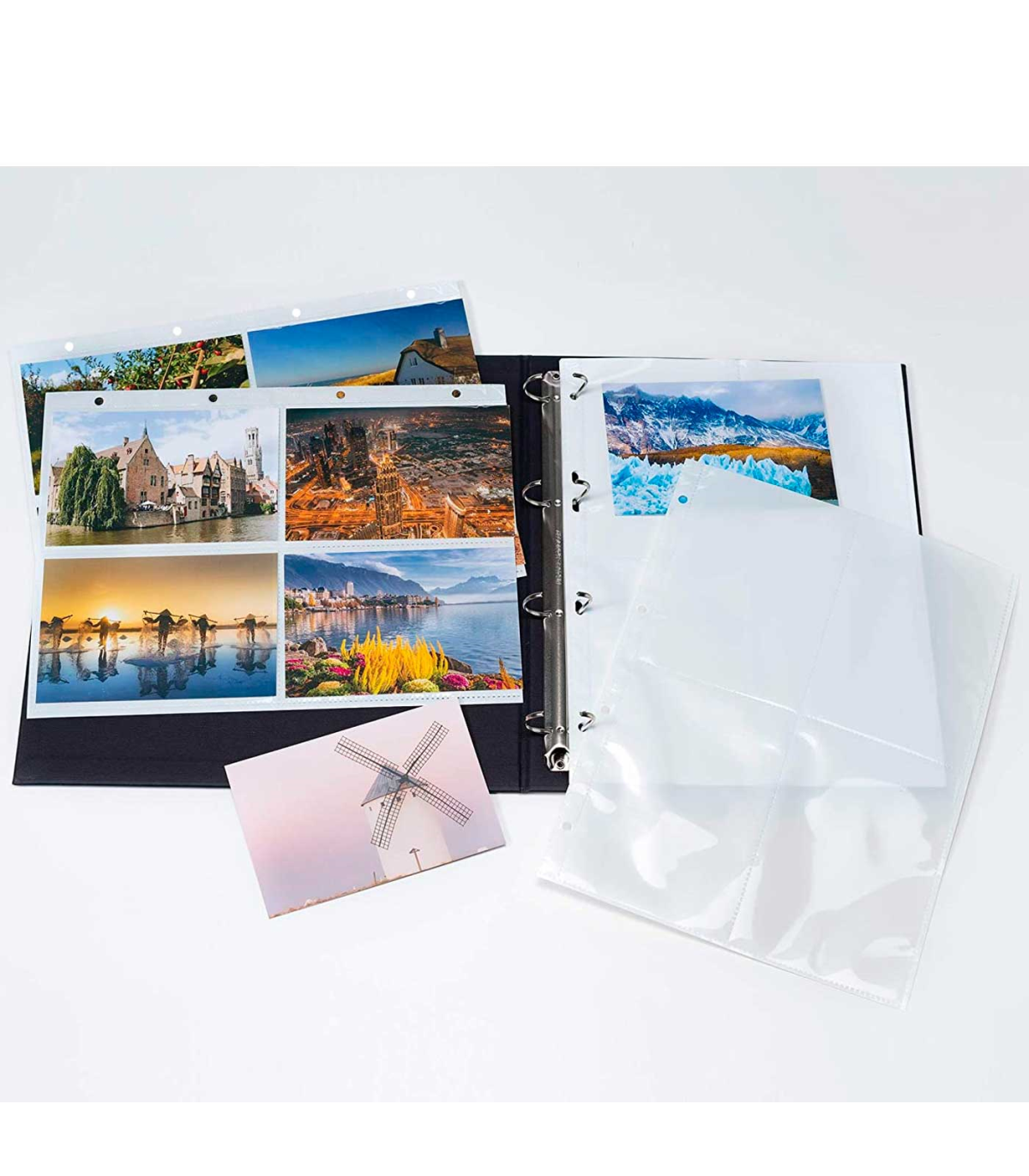 Tradineur - Pack de 10 hojas para álbum fotográfico de 4 anillas, A4, aptas  para fotografías de 10 x 15 cm, doble cara, 4 espaci