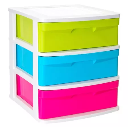 Tradineur - Cajonera de ordenación Sena con 3 cajones multicolor, torre de almacenaje multiusos para guardar juguetes, hogar (Bl
