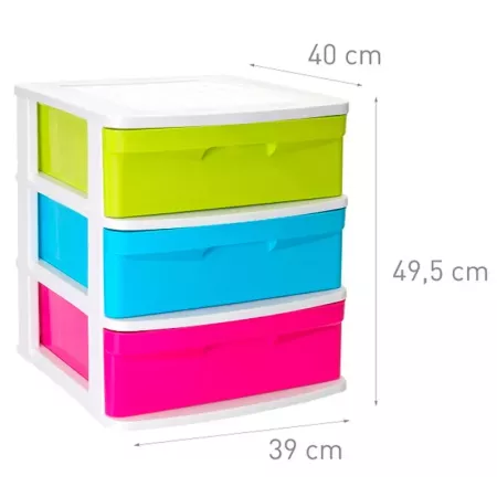 Tradineur - Cajonera de ordenación Sena con 3 cajones multicolor, torre de almacenaje multiusos para guardar juguetes, hogar (Bl