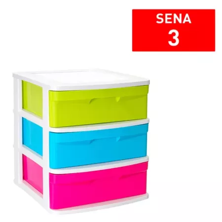 Tradineur - Cajonera de ordenación Sena con 3 cajones multicolor, torre de almacenaje multiusos para guardar juguetes, hogar (Bl