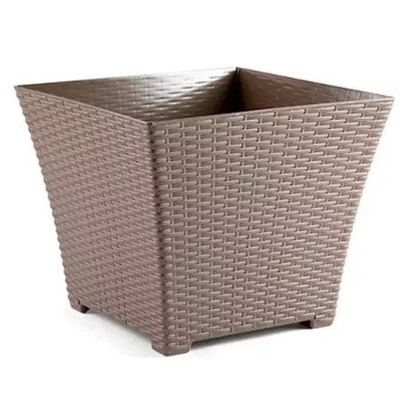 Tradineur - Maceta de plástico cuadrada Rattan, macetero, tiesto, recipiente para plantas, flores, balcón, terraza, jardín, 30,5
