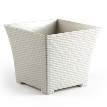 Tradineur - Maceta de plástico cuadrada Rattan, macetero, tiesto, recipiente para plantas, flores, balcón, terraza, jardín, 30,5