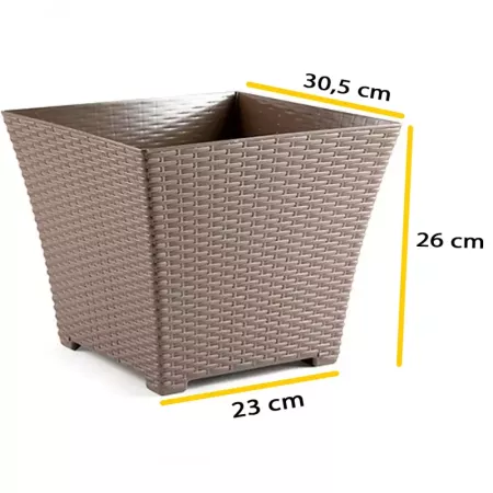 Tradineur - Maceta de plástico cuadrada Rattan, macetero, tiesto, recipiente para plantas, flores, balcón, terraza, jardín, 30,5