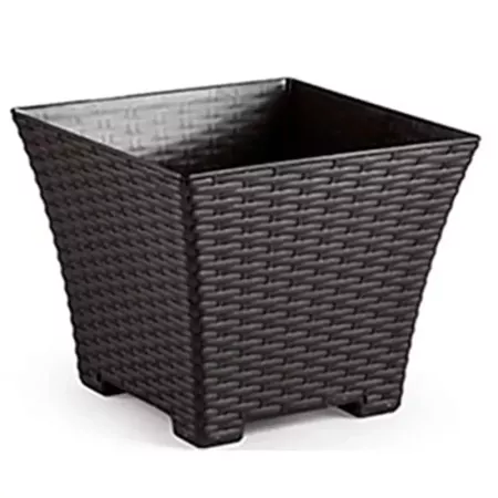 Tradineur - Maceta de plástico cuadrada Rattan, macetero, tiesto, recipiente para plantas, flores, balcón, terraza, jardín, 30,5