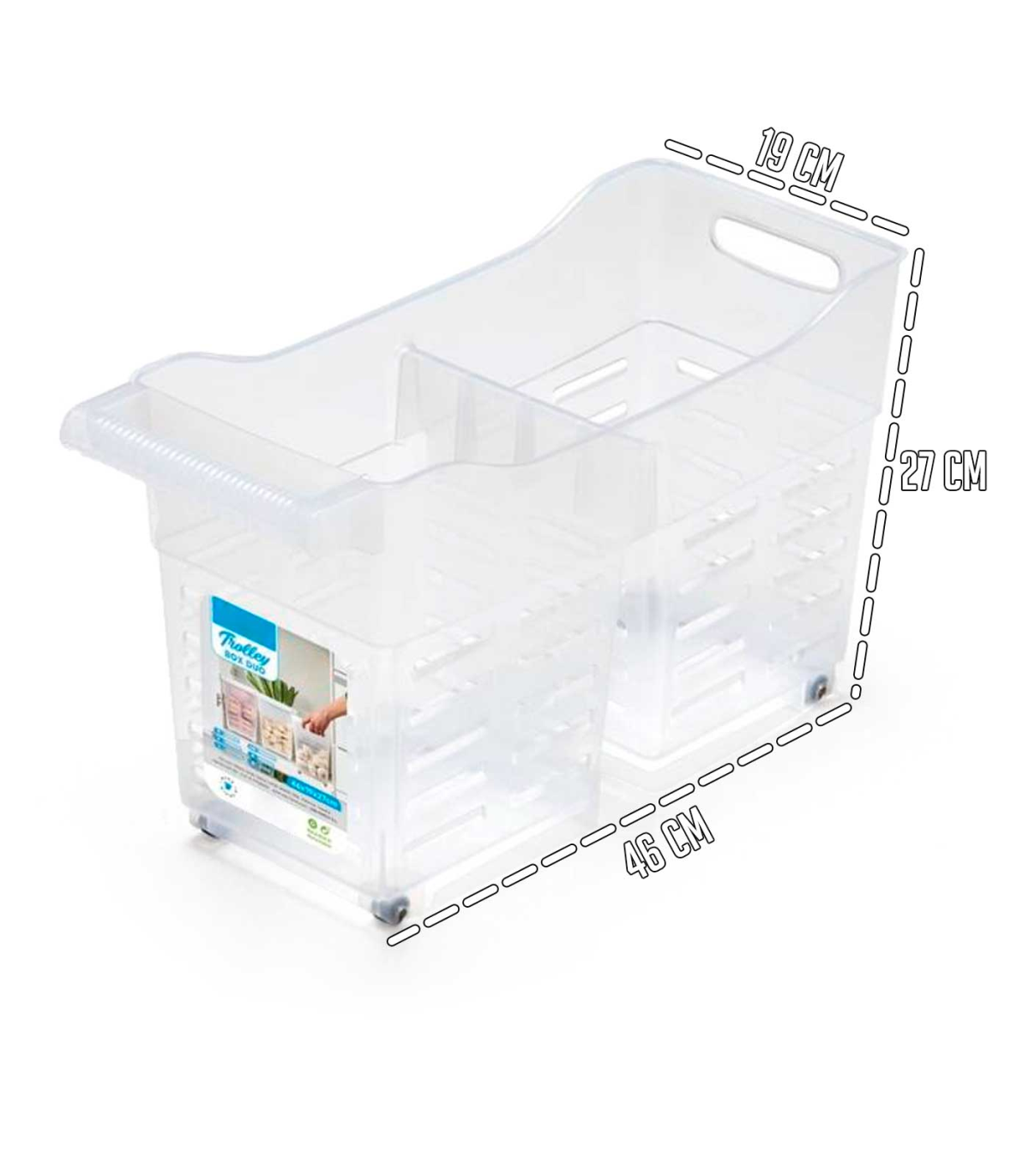 Tradineur - Carrito multiusos de plástico con ruedas y asa, 2  compartimentos, cesta organizadora para productos de limpieza, bañ