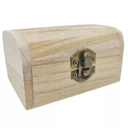 Tradineur - Caja de madera natural con forma de baúl, cierre metálico, tapa redondeada, almacenaje joyas, manualidades, decoraci