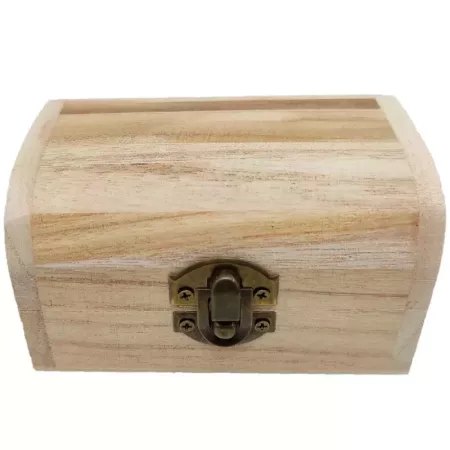 Tradineur - Caja de madera natural con forma de baúl, cierre metálico, tapa redondeada, almacenaje joyas, manualidades, decoraci