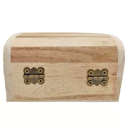 Tradineur - Caja de madera natural con forma de baúl, cierre metálico, tapa redondeada, almacenaje joyas, manualidades, decoraci