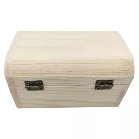 Tradineur - Caja con forma de baúl, madera natural, cierre metálico, tapa redondeada, almacenaje joyas, manualidades, decoración