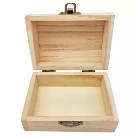 Tradineur - Caja con forma de baúl, madera natural, cierre metálico, tapa redondeada, almacenaje joyas, manualidades, decoración