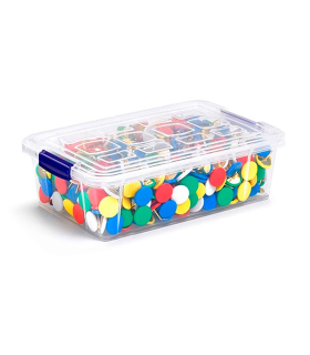 Tradineur - Pack de 4 cajas de almacenaje de plástico transparente, 2  litros, minicajas de ordenación apilables con tapa 7,5 x 2