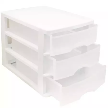 Cajonera plástica 3 cajones compacta blanca y transparente Cajonera plástica 3 cajones compacta blanca y transparente