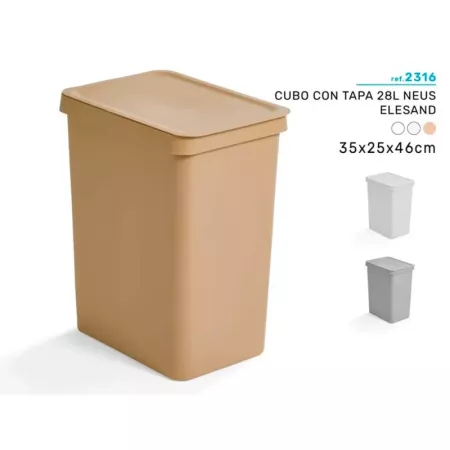 Tradineur - Cubo de basura rectangular con tapa - Fabricado en Plástico - Capacidad de 28 Litros - 44,5 x 35 x 25 cm - Color Ale Tradineur - Cubo de basura rectangular con tapa - Fabricado en Plástico - Capacidad de 28 Litros - 44,5 x 35 x 25 cm - Color Ale