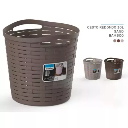 Tradineur - Cesta redonda con asas - Fabricado en plástico - Especial para baños de hogar o trabajo - 30 Litros - Ø 38,5 cm - Co