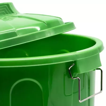 Tradineur - Cubo de basura con tapa y asas metálicas, plástico resistente, contenedor de residuos, papelera, reciclaje, industri