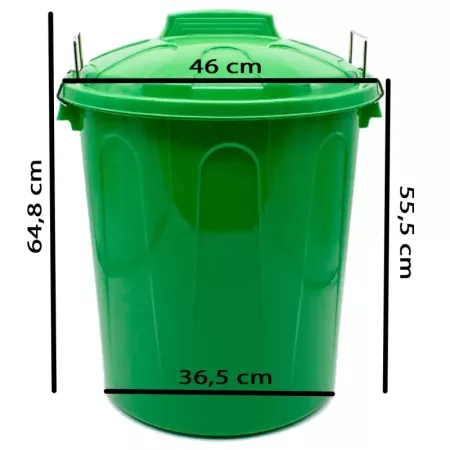 Tradineur - Cubo de basura con tapa y asas metálicas, plástico resistente, contenedor de residuos, papelera, reciclaje, industri