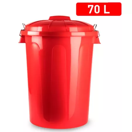 Tradineur - Cubo de basura con asas metálicas y tapa, plástico resistente, contenedor de residuos, papelera, reciclaje, industri
