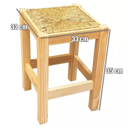 Tradineur - Taburete cuadrado de madera con asiento de rafia - banqueta con reposapiés y asiento de fibra natural para restauran