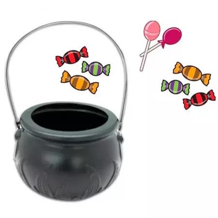 Tradineur - Cesta con asa para recoger caramelos, plástico, Halloween, cubo, recipiente para dulces, truco o trato (Negro, 9,5 x