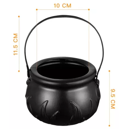 Tradineur - Cesta con asa para recoger caramelos, plástico, Halloween, cubo, recipiente para dulces, truco o trato (Negro, 9,5 x