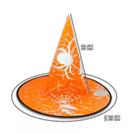 Tradineur - Gorro de bruja - Diseño de araña - Sombrero de maga, hechicera, disfraz carnaval, Halloween, fiestas - Diámetro 39 c