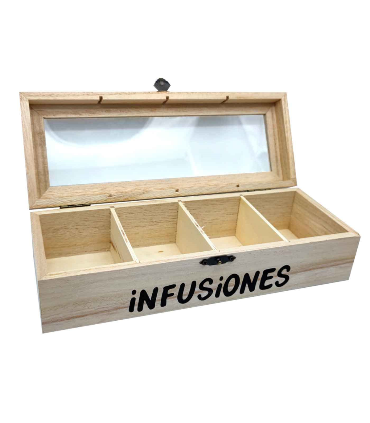 Tradineur - Caja de madera Infusiones con tapa de cristal, caja