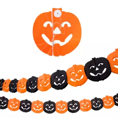 Tradineur - Guirnalda de calabaza de Halloween - Diseño clásico - Decoración y complementación para Halloween - Color naranja -