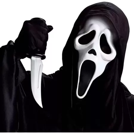 Tradineur - Máscara de scream, asesino con capucha - Apto para jóvenes y adultos - Complementos de disfraces para carnaval, hall
