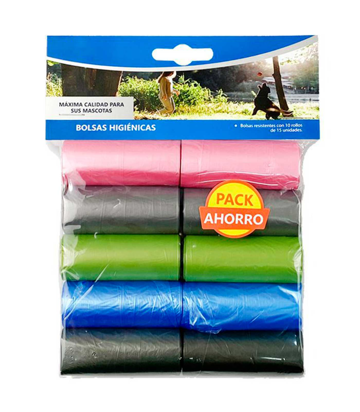 Tradineur - Pack de 10 rollos de bolsas higiénicas para excrementos de perro,  recambios para dispensador de bolsas de caca, masc