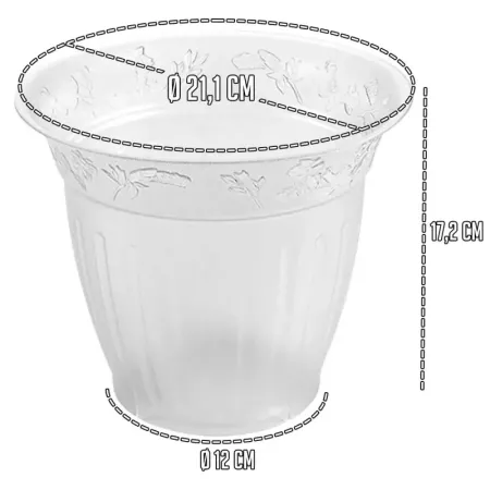 Tradineur - Maceta de plástico transparente - Macetero, tiesto para plantas, flores, balcón, terraza, hogar - Ø 21,1 x 17.2 cm