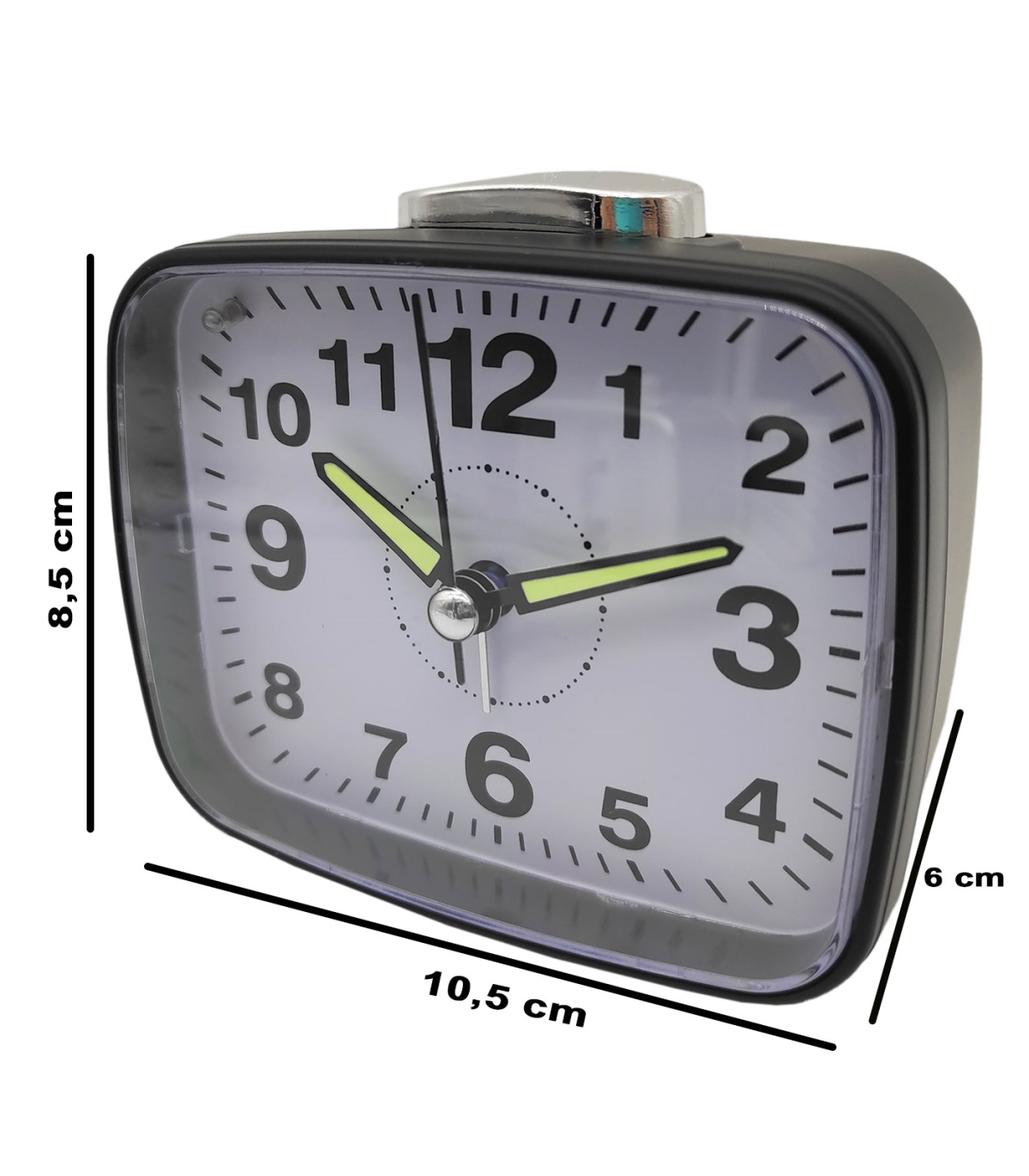 Tradineur - Reloj despertador analógico de plástico, silencioso, alarma  programable, botón de apagado, funcionamiento con 2 pila