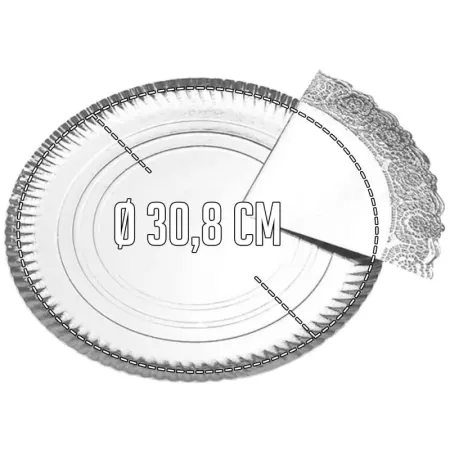Bandeja redonda plateada 30 cm reciclable para pasteles