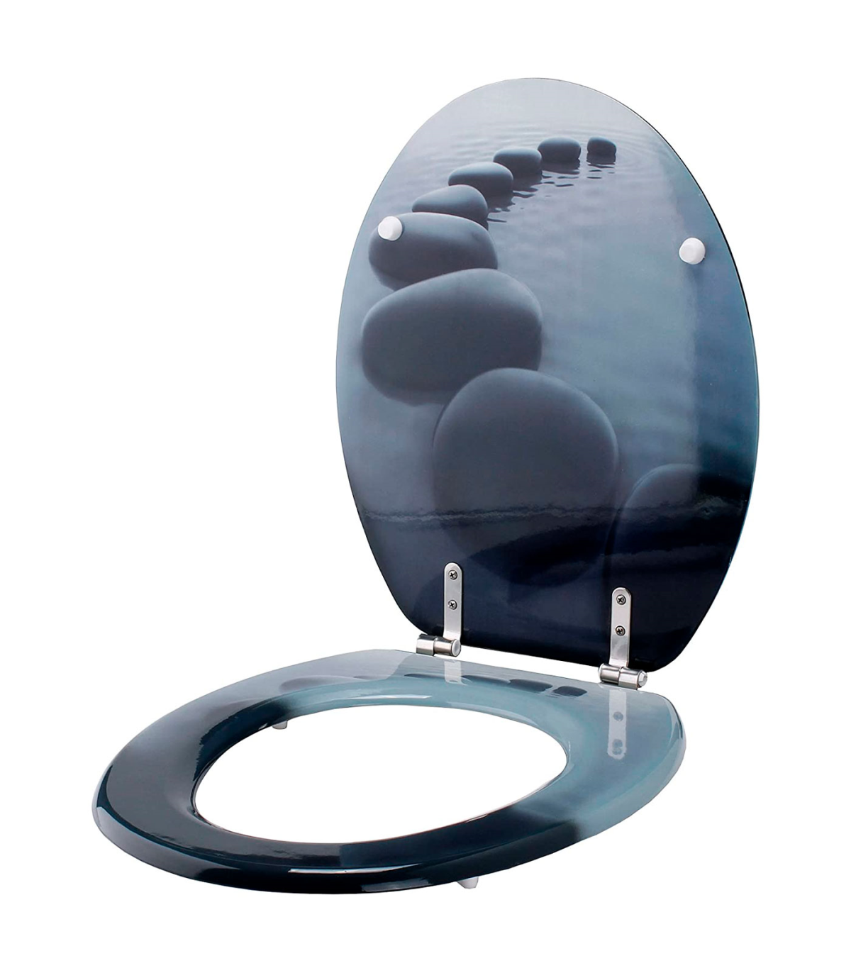 Tradineur - Tapa de WC universal decorada con camino de piedras, asiento de  madera MDF para inodoro, bisagras de acero inoxidabl